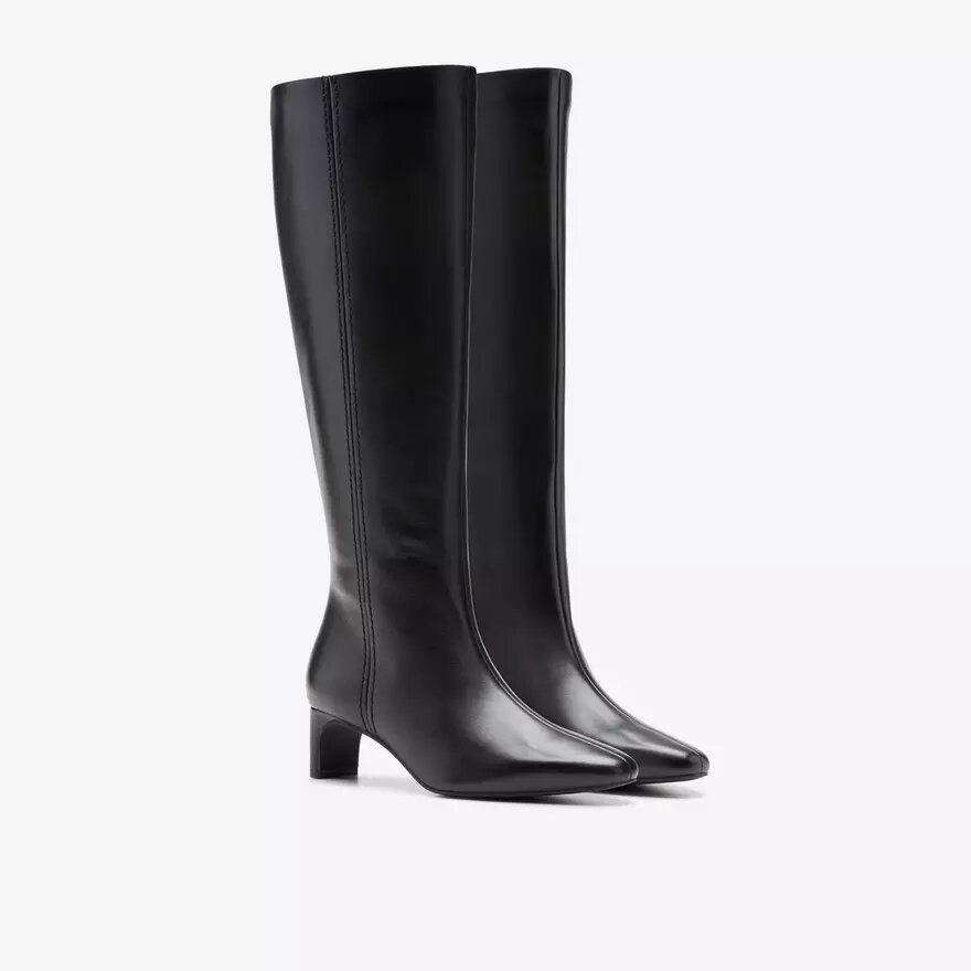 Bottes hautes en cuir noir Edina pour femme, taille genou, US Bottes hautes en cuir noir Edina pour femme, taille genou, US