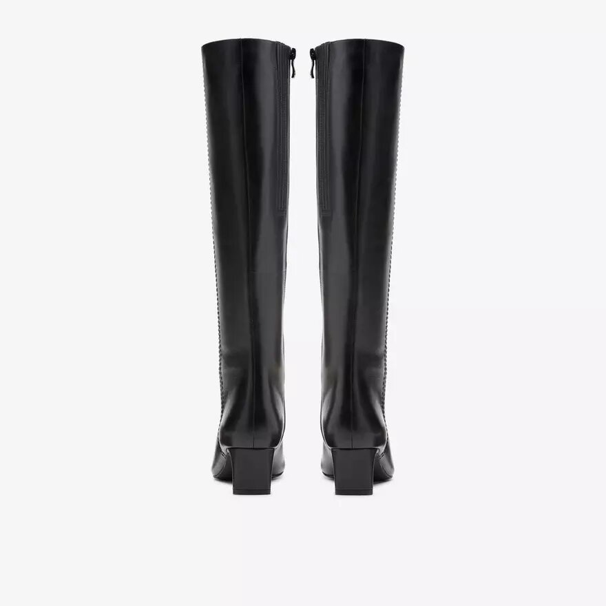 Bottes hautes en cuir noir Edina pour femme, taille genou, US Bottes hautes en cuir noir Edina pour femme, taille genou, US