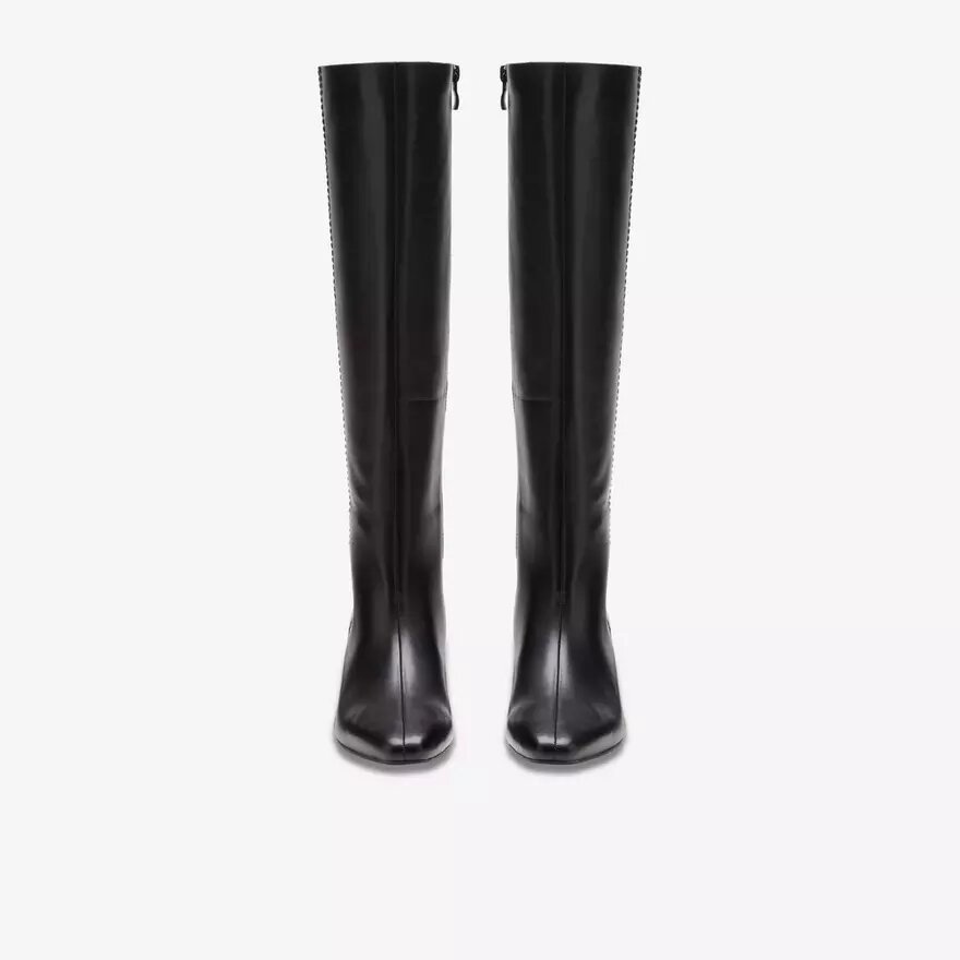 Bottes hautes en cuir noir Edina pour femme, taille genou, US Bottes hautes en cuir noir Edina pour femme, taille genou, US