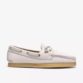 Chaussures bateau Godney Boat pour femme en cuir grainé blanc