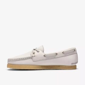 Chaussures bateau Godney Boat pour femme en cuir grainé blanc