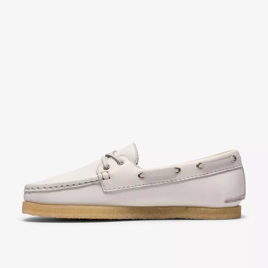Chaussures bateau Godney Boat pour femme en cuir grainé blanc Chaussures bateau Godney Boat pour femme en cuir grainé blanc