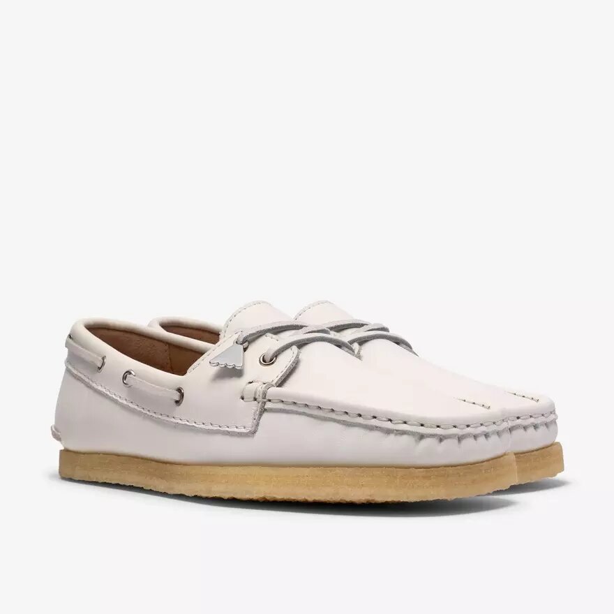 Chaussures bateau Godney Boat pour femme en cuir grainé blanc Chaussures bateau Godney Boat pour femme en cuir grainé blanc
