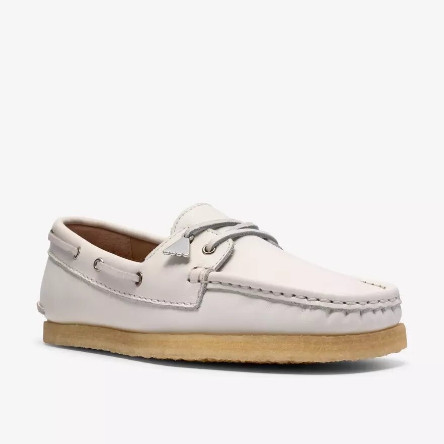 Chaussures bateau Godney Boat pour femme en cuir grainé blanc Chaussures bateau Godney Boat pour femme en cuir grainé blanc