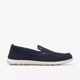 Mocassins d&rsquo;été pour homme Flexway Step en daim bleu marine, à enfiler en chaussures à enfiler