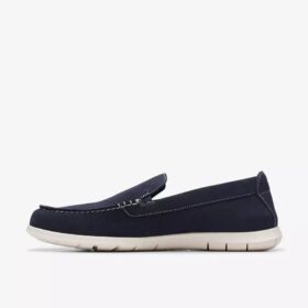 Mocassins d&rsquo;été pour homme Flexway Step en daim bleu marine, à enfiler en chaussures à enfiler