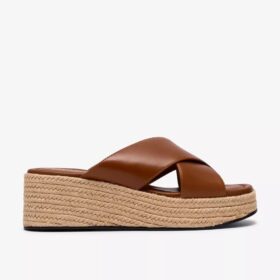 Mules Tessiah pour femme, en cuir beige, à talons compensés