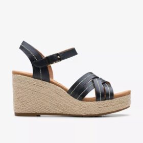 Sandales compensées à bride Sabina en cuir noir pour femme