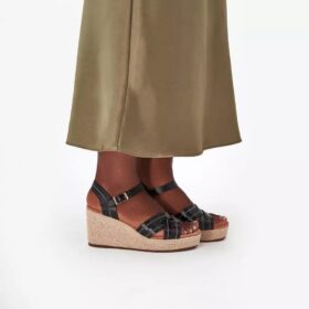 Sandales compensées à bride Sabina en cuir noir pour femme