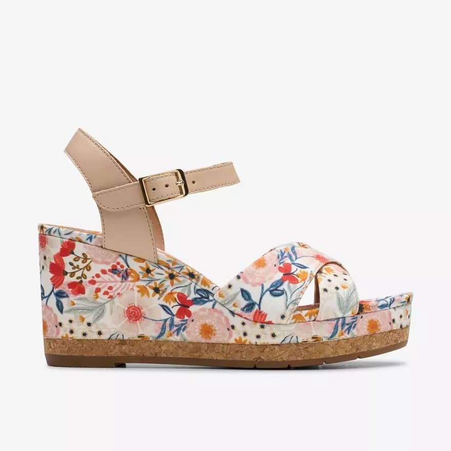 Sandales compensées Chicly Floral blanches pour femme Sandales compensées Chicly Floral blanches pour femme