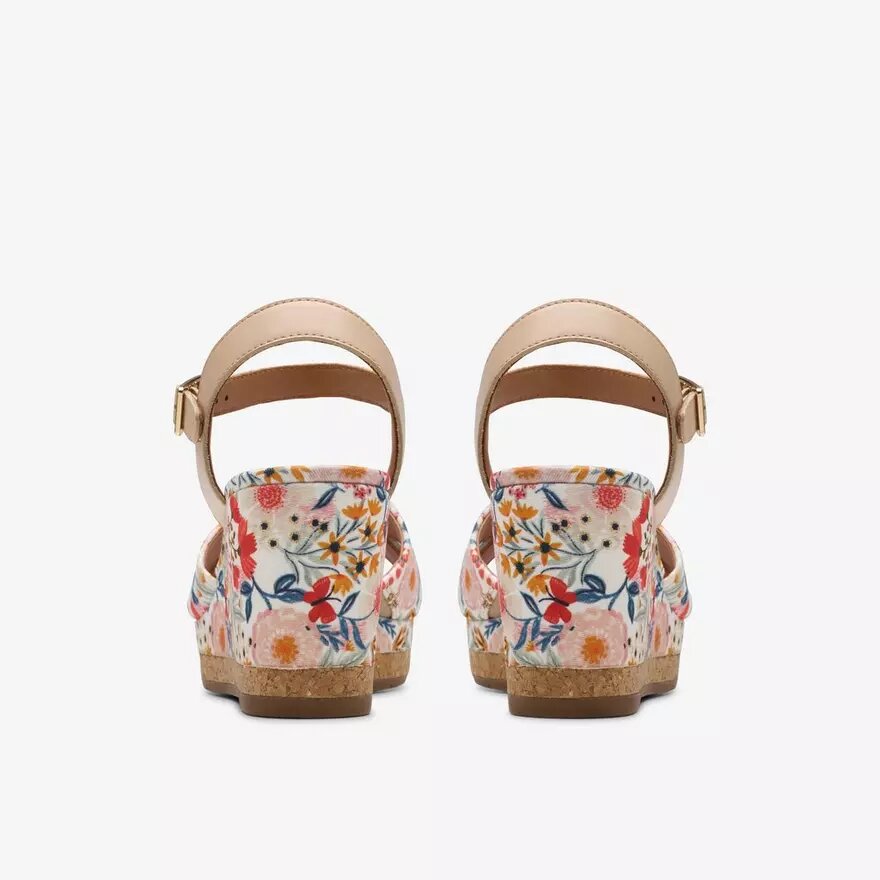 Sandales compensées Chicly Floral blanches pour femme Sandales compensées Chicly Floral blanches pour femme