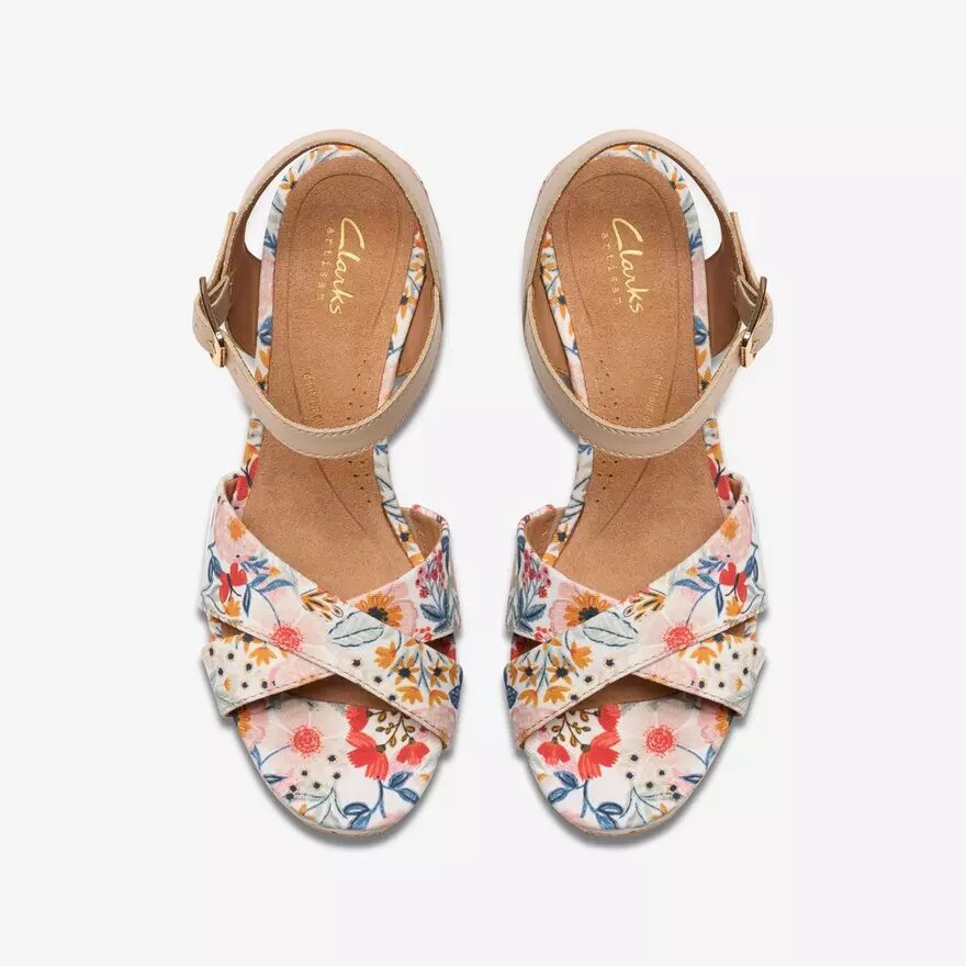 Sandales compensées Chicly Floral blanches pour femme Sandales compensées Chicly Floral blanches pour femme