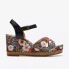 Sandales compensées Chicly Floral à imprimé noir pour femme