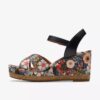 Sandales compensées Chicly Floral à imprimé noir pour femme