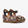 Sandales compensées Chicly Floral à imprimé noir pour femme