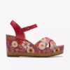 Sandales compensées Chicly Floral à imprimé rouge pour femme