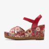 Sandales compensées Chicly Floral à imprimé rouge pour femme