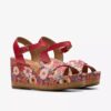 Sandales compensées Chicly Floral à imprimé rouge pour femme