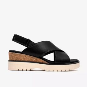 Sandales compensées Diaz Cross en cuir noir pour femme