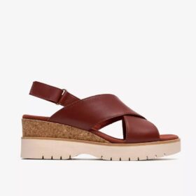 Sandales compensées Diaz Cross en cuir orange brûlé pour femme