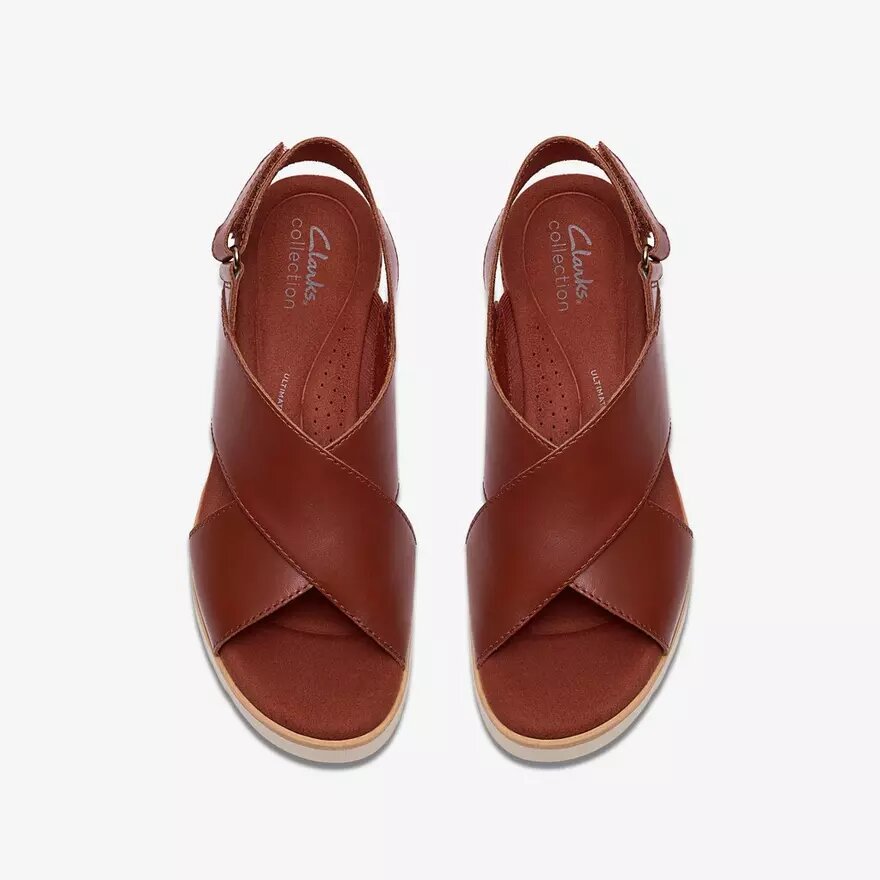 Sandales compensées Diaz Cross en cuir orange brûlé pour femme Sandales compensées Diaz Cross en cuir orange brûlé pour femme