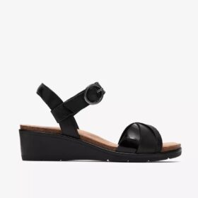 Sandales compensées Kacha Twist en cuir noir pour femme