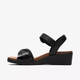 Sandales compensées Kacha Twist en cuir noir pour femme