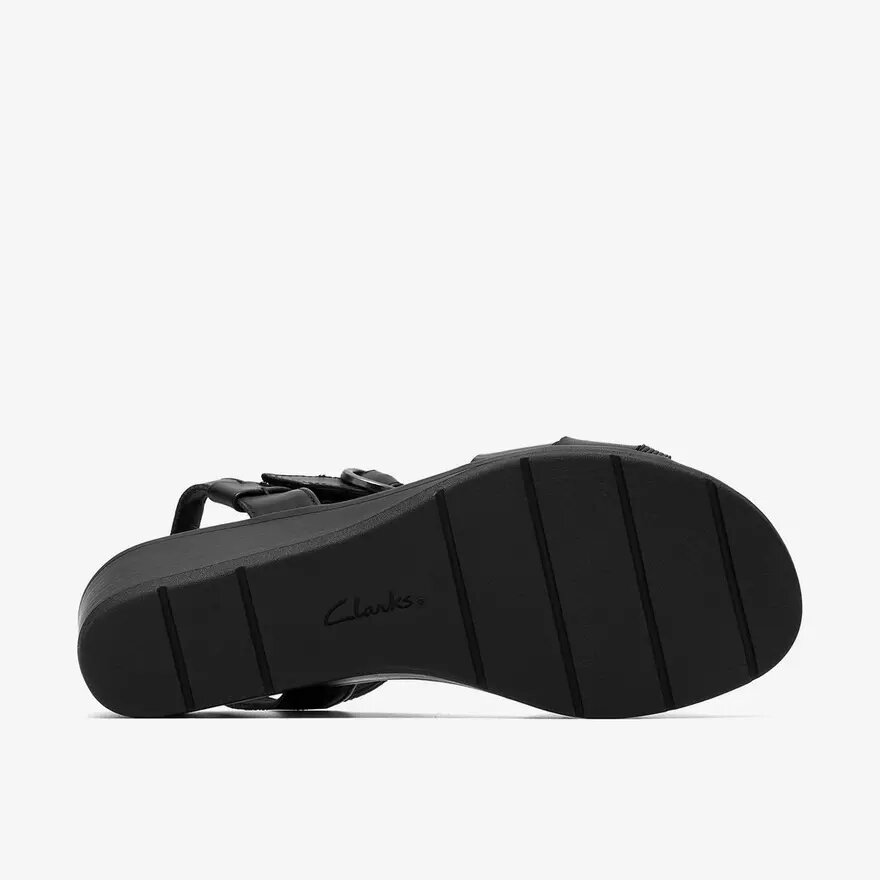 Sandales compensées Kacha Twist en cuir noir pour femme Sandales compensées Kacha Twist en cuir noir pour femme