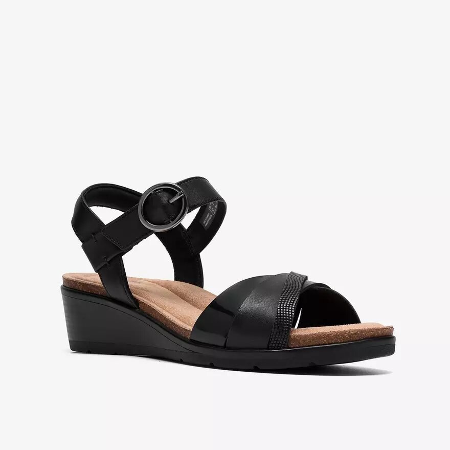 Sandales compensées Kacha Twist en cuir noir pour femme Sandales compensées Kacha Twist en cuir noir pour femme