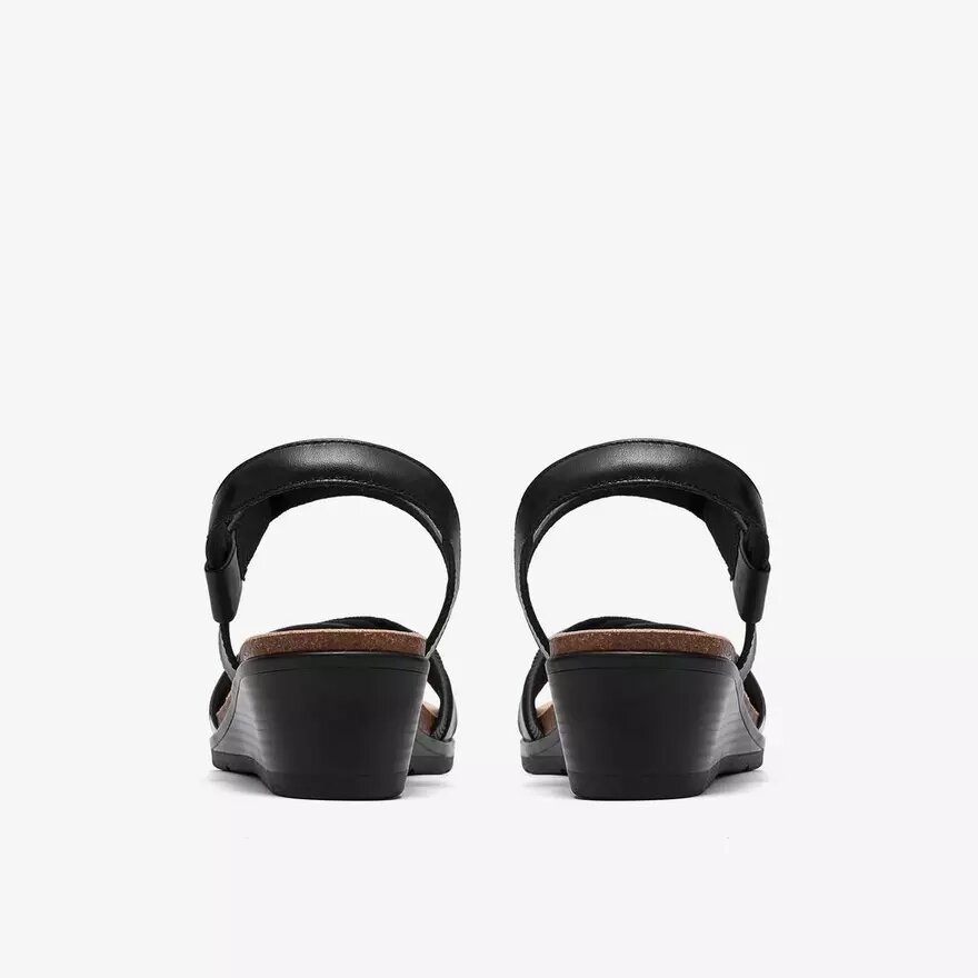 Sandales compensées Kacha Twist en cuir noir pour femme Sandales compensées Kacha Twist en cuir noir pour femme
