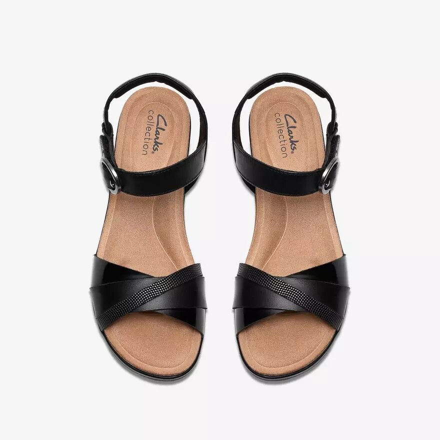 Sandales compensées Kacha Twist en cuir noir pour femme Sandales compensées Kacha Twist en cuir noir pour femme