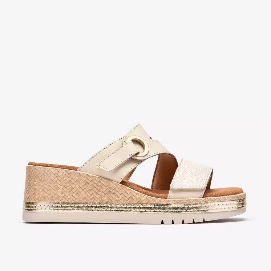 Sandales compensées Kidiki Cove en cuir crème pour femme Sandales compensées Kidiki Cove en cuir crème pour femme
