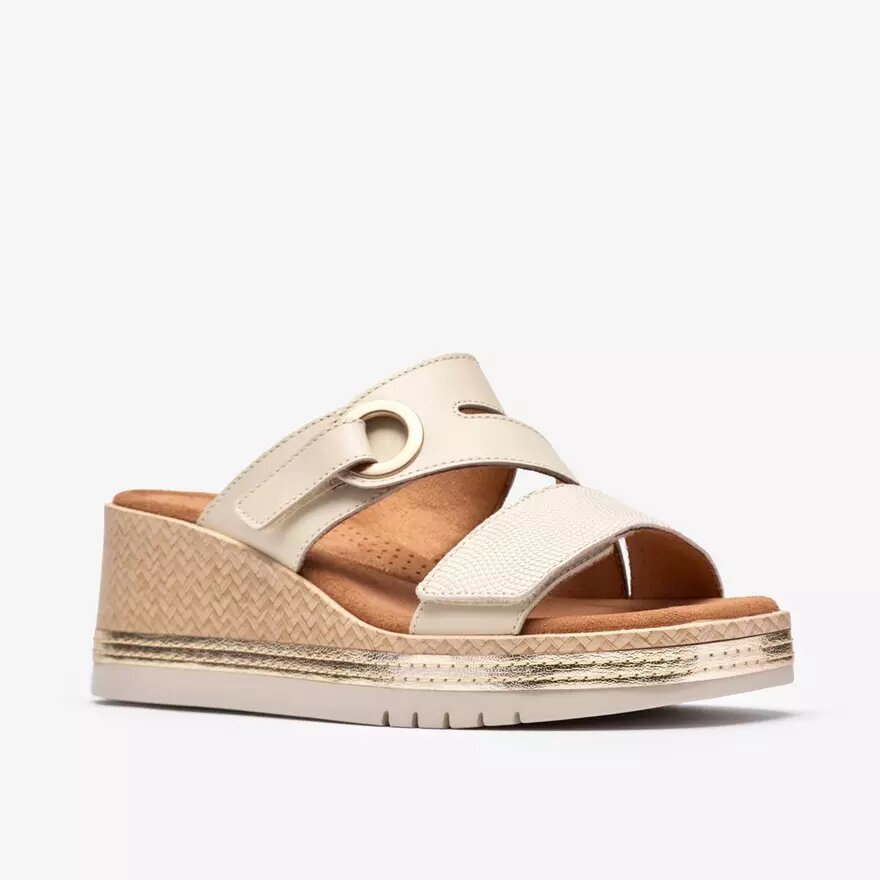 Sandales compensées Kidiki Cove en cuir crème pour femme Sandales compensées Kidiki Cove en cuir crème pour femme