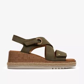 Sandales compensées Kidiki Sun en nubuck olive foncé pour femme