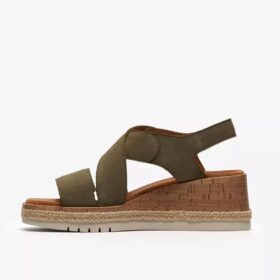 Sandales compensées Kidiki Sun en nubuck olive foncé pour femme