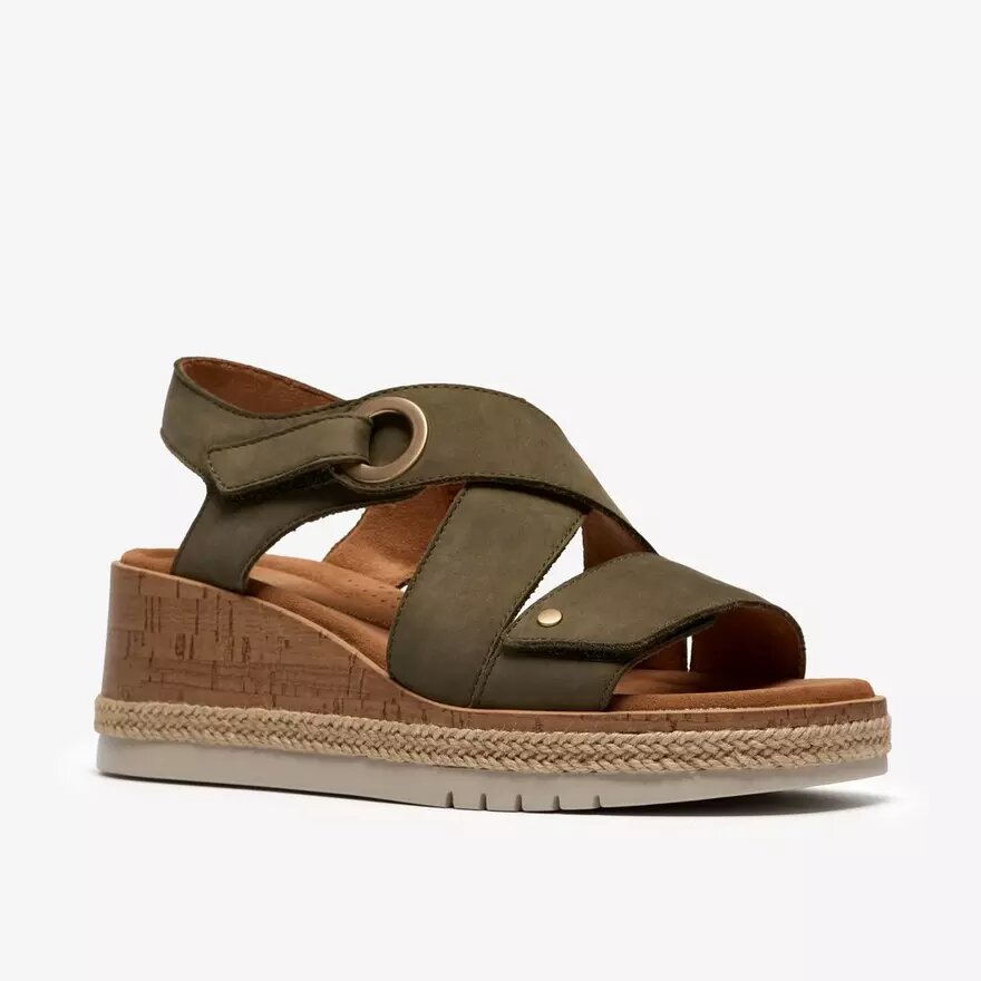 Sandales compensées Kidiki Sun en nubuck olive foncé pour femme Sandales compensées Kidiki Sun en nubuck olive foncé pour femme