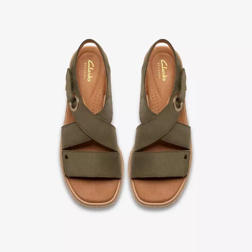 Sandales compensées Kidiki Sun en nubuck olive foncé pour femme Sandales compensées Kidiki Sun en nubuck olive foncé pour femme