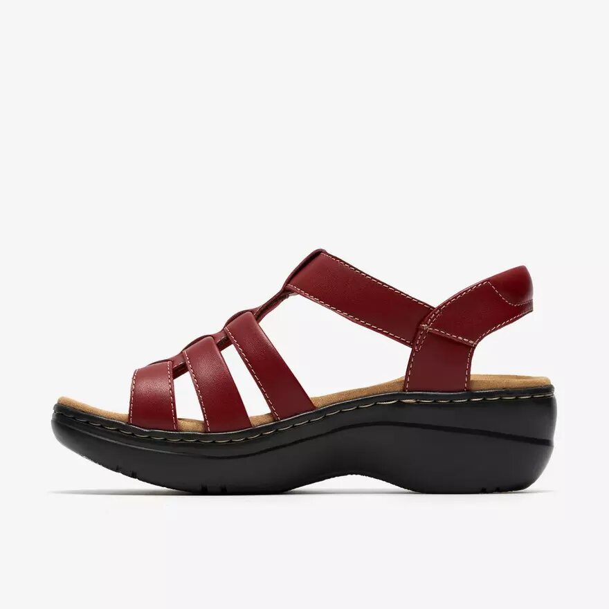 Sandales compensées Merliah2 en cuir rouge rubis pour femme Sandales compensées Merliah2 en cuir rouge rubis pour femme