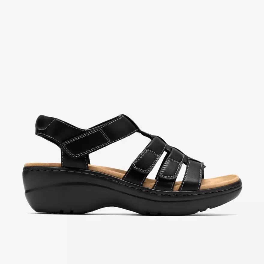 Sandales compensées Merliah2 Ruby en cuir noir pour femme Sandales compensées Merliah2 Ruby en cuir noir pour femme