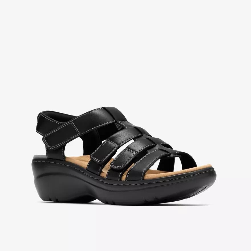 Sandales compensées Merliah2 Ruby en cuir noir pour femme Sandales compensées Merliah2 Ruby en cuir noir pour femme