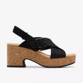 Sandales compensées Nerisa West en nubuck noir pour femme