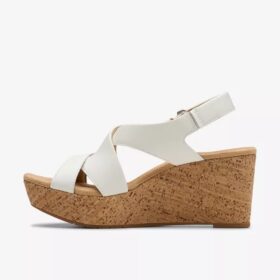 Sandales compensées Rose en cuir blanc pour femme