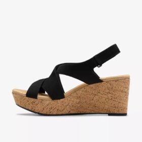 Sandales compensées Rose Style en nubuck noir pour femme