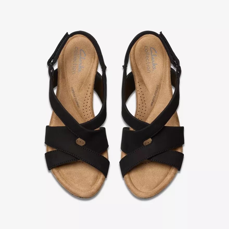 Sandales compensées Rose Style en nubuck noir pour femme Sandales compensées Rose Style en nubuck noir pour femme