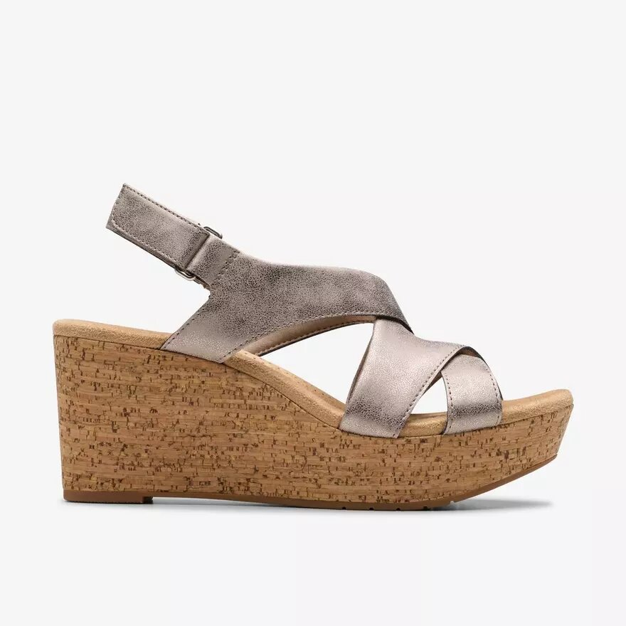 Sandales compensées Rose Style pour femme, couleur taupe métallisé Sandales compensées Rose Style pour femme, couleur taupe métallisé