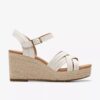 Sandales compensées Sabina à bride pour femme en cuir crème Sandales compensées Sabina à bride pour femme en cuir crème