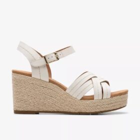 Sandales compensées Sabina à bride pour femme en cuir crème