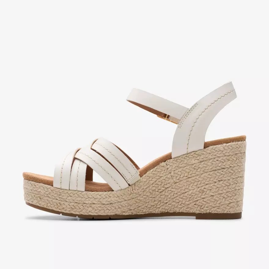 Sandales compensées Sabina à bride pour femme en cuir crème Sandales compensées Sabina à bride pour femme en cuir crème
