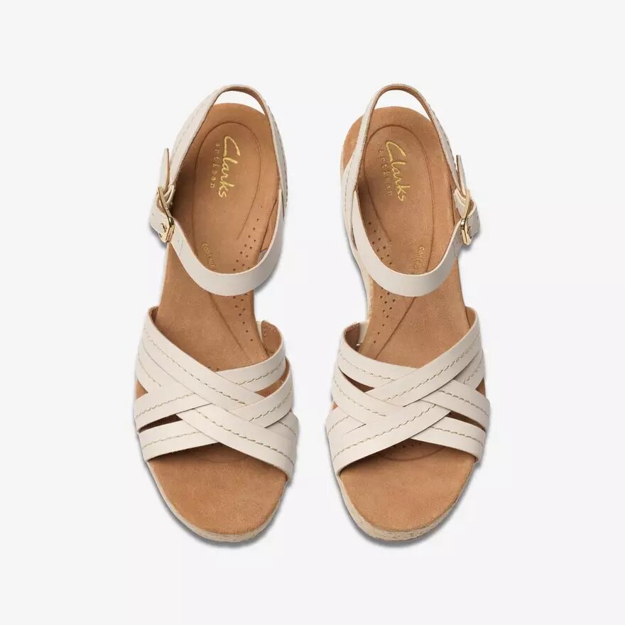 Sandales compensées Sabina à bride pour femme en cuir crème Sandales compensées Sabina à bride pour femme en cuir crème