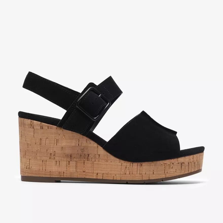 Sandales compensées Sabina Dream en daim noir pour femme Sandales compensées Sabina Dream en daim noir pour femme